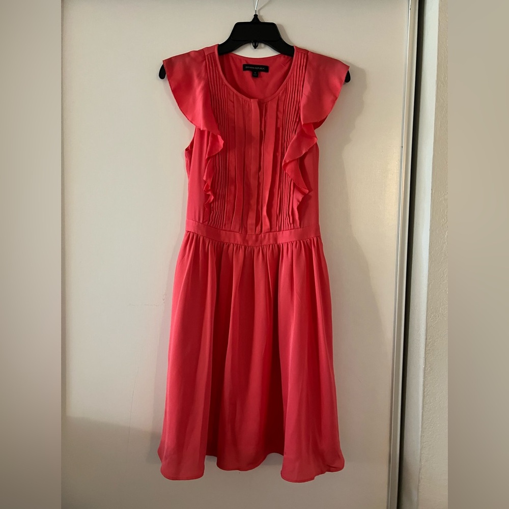 Banana Republic Coral Ruffle-Trim Midi Dress